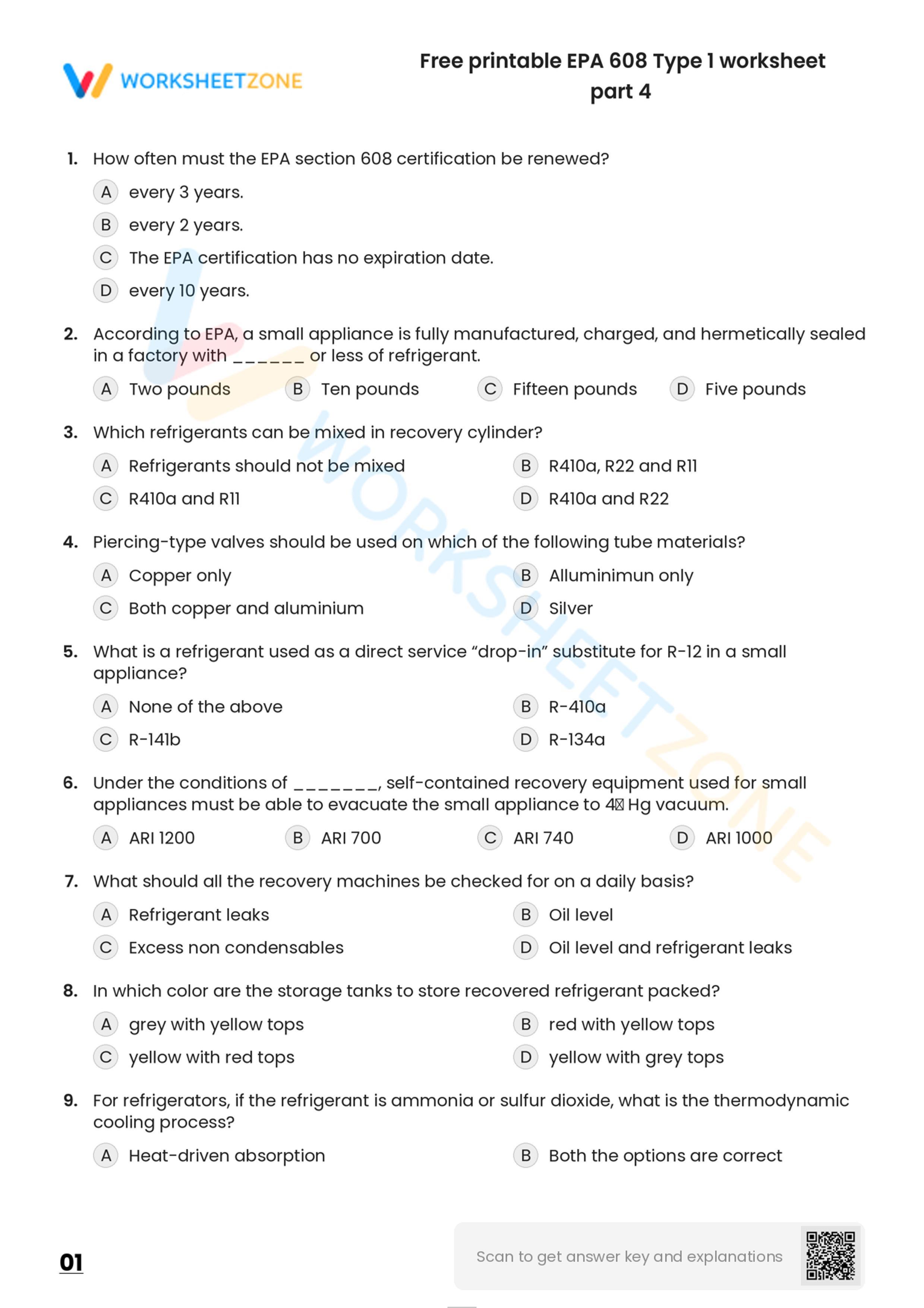 Epa 608 worksheets 2024