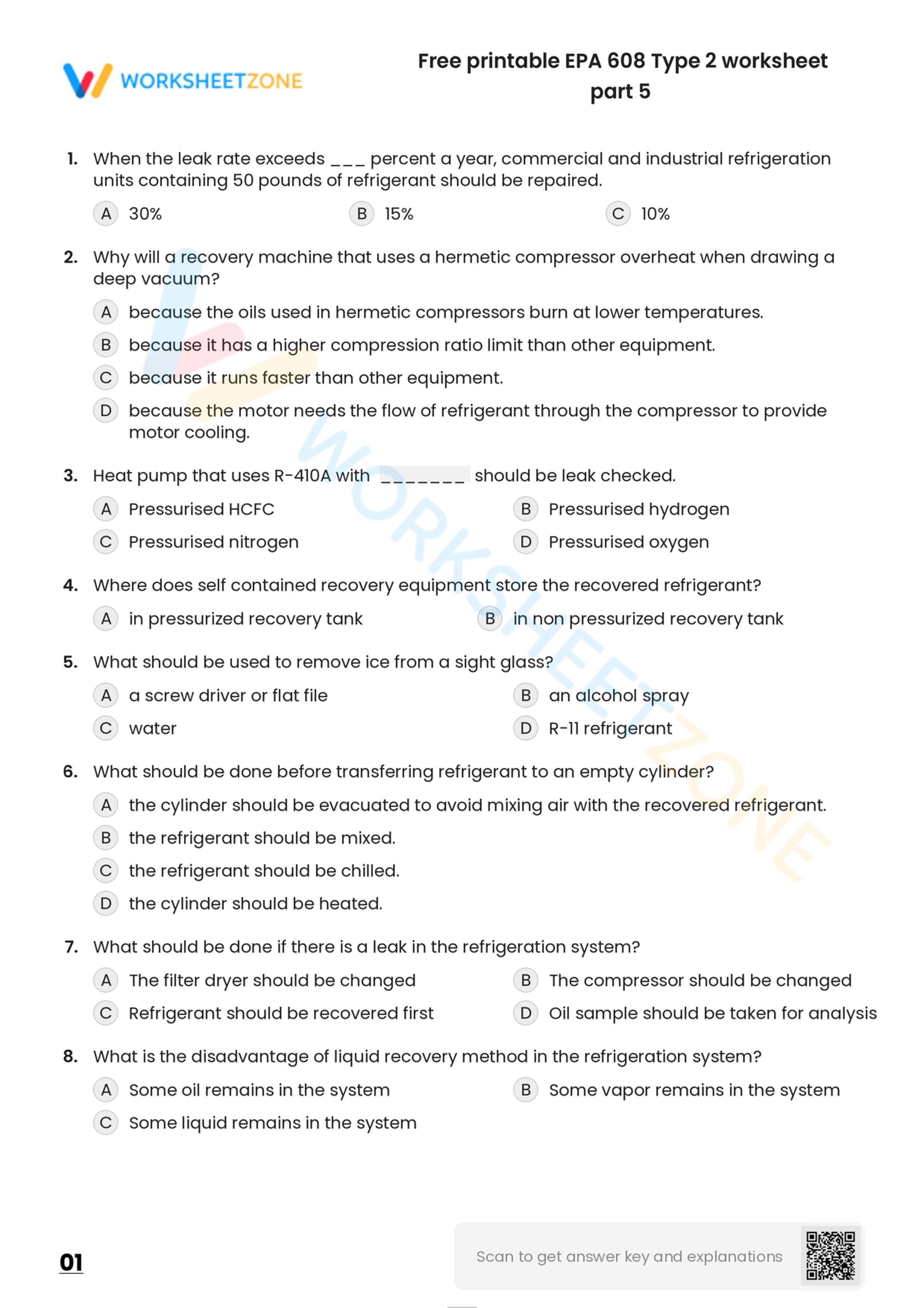 EPA 608 Worksheets 2024