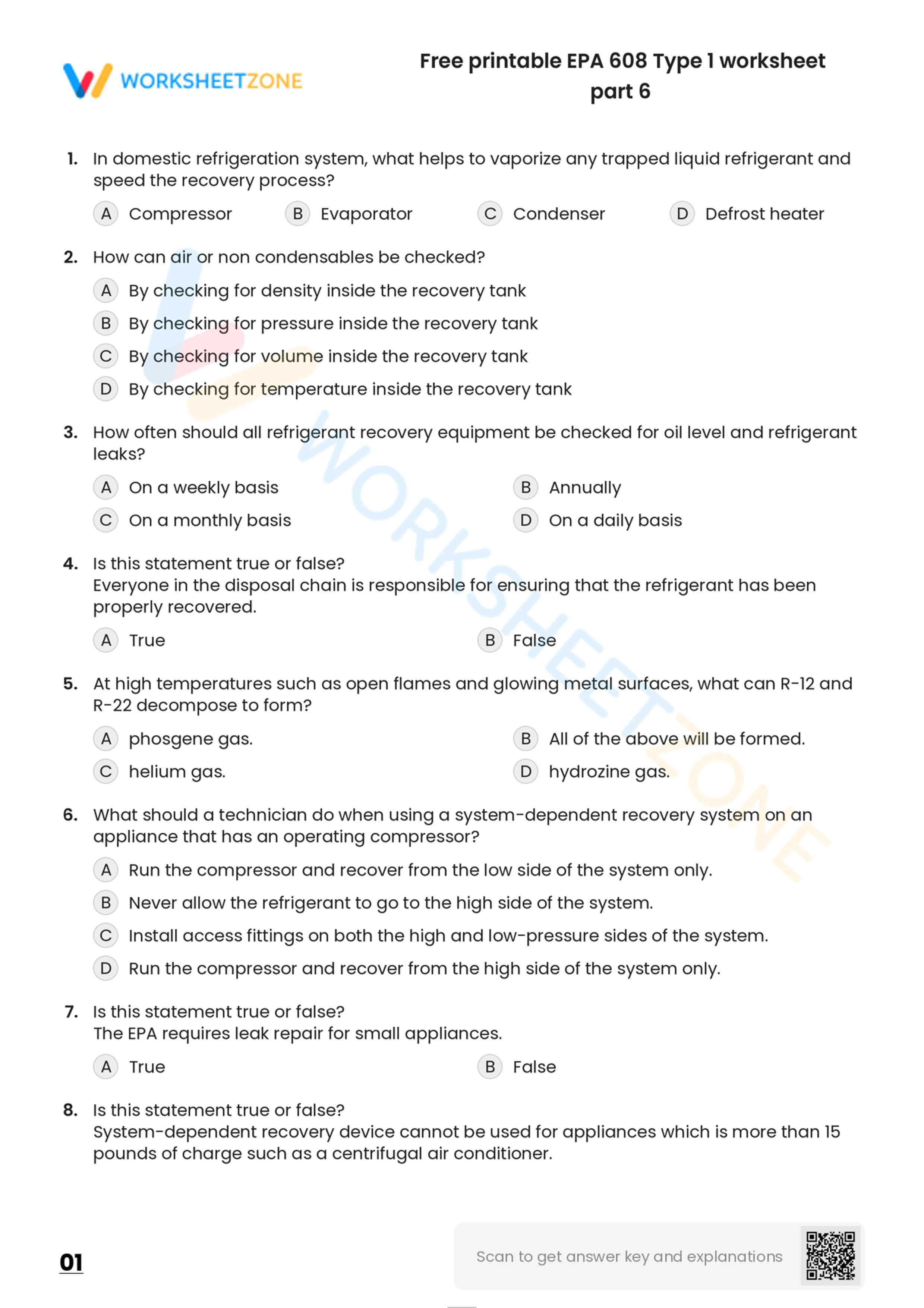 EPA 608 Worksheets 2024