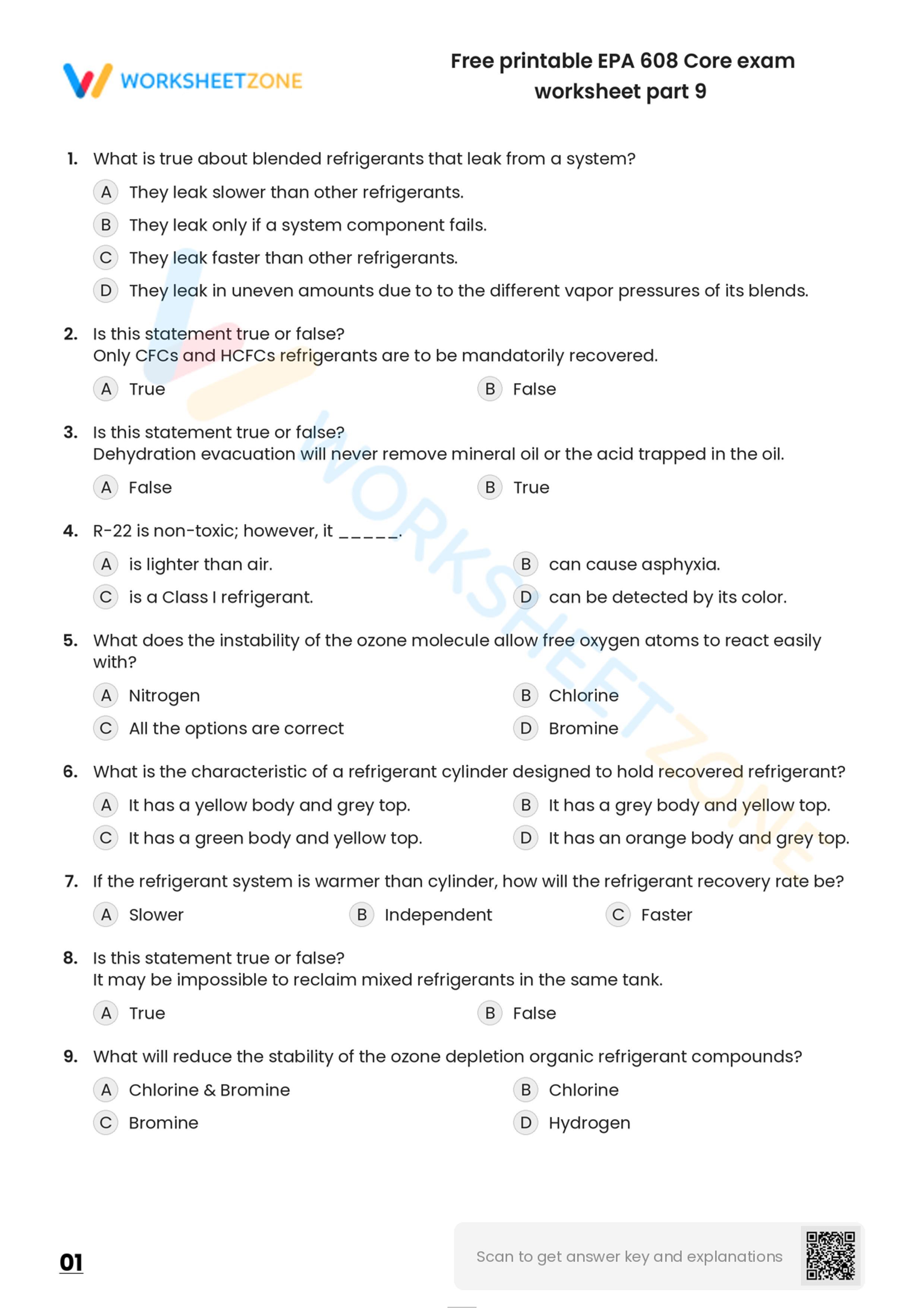EPA 608 Worksheets 2024