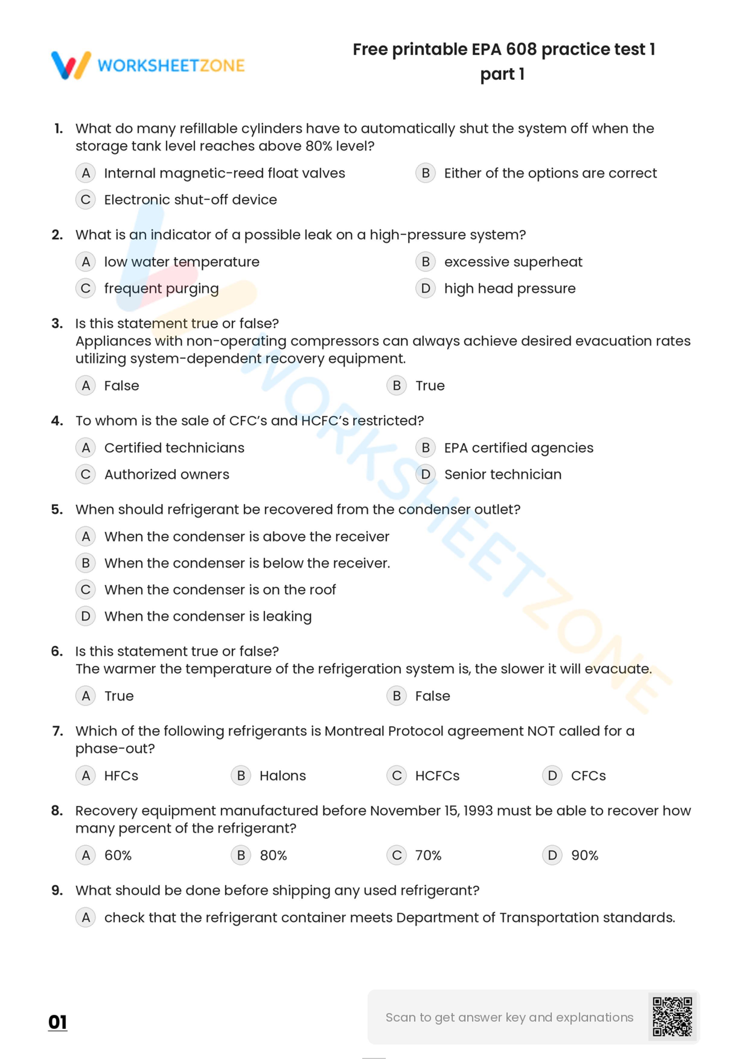 EPA 608 Worksheets 2024