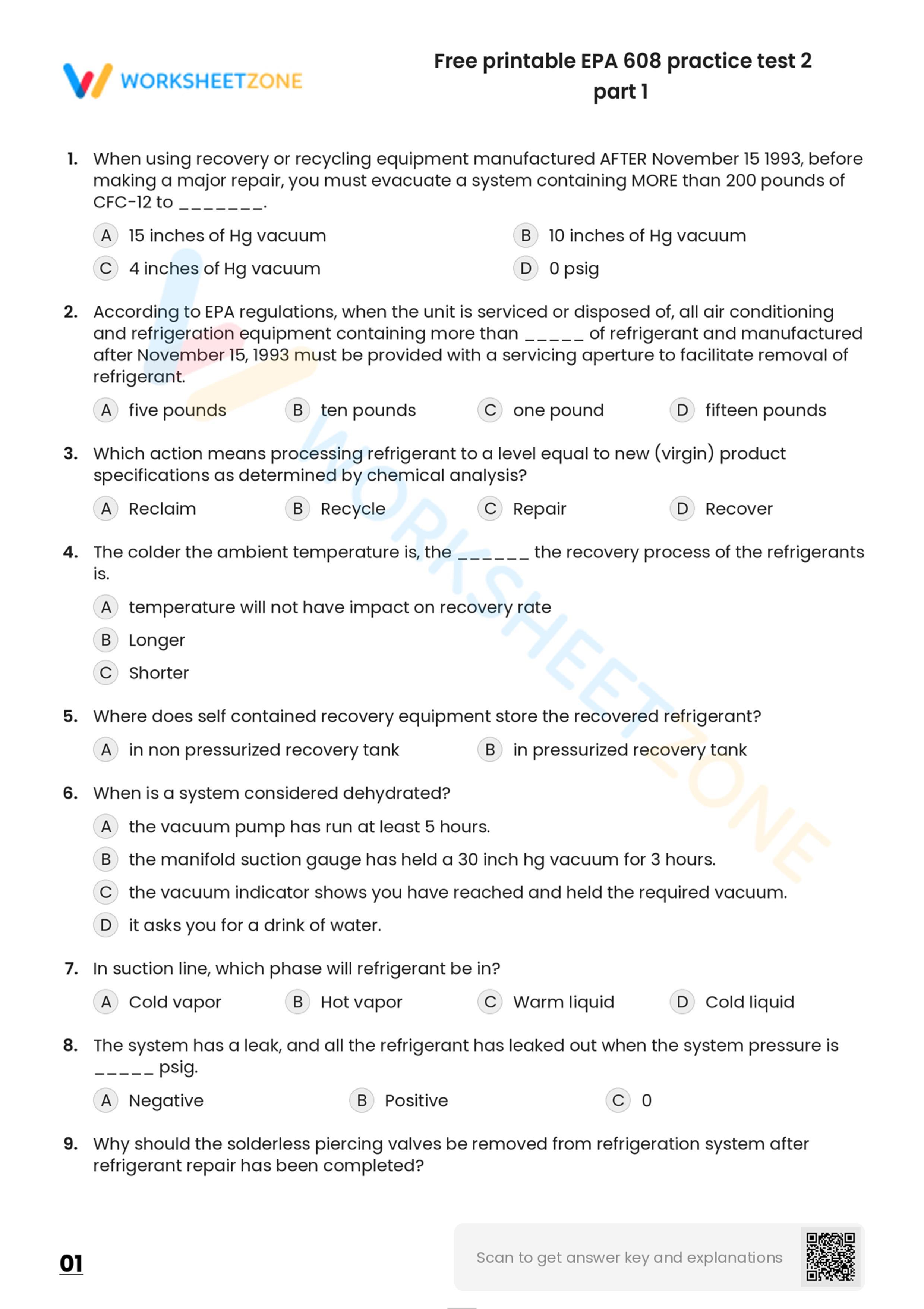 EPA 608 Worksheets 2024