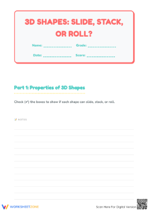 Grade K 3D Shapes — Printable No-Prep Worksheet