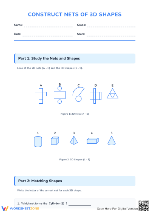 Printable 3D Nets Worksheet | Grade 3 Math Geometry