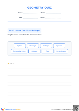Printable Geometry Quiz Worksheet | Grade 3 Math