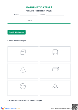 Grade 3 Math Test — Printable No-Prep Worksheet