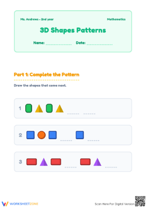 Printable Shape Patterns Worksheet | Grade 2 Math