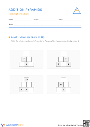 Addition Pyramid Worksheet (3 Levels) | Grade 2 Ready