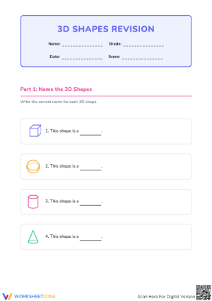 Essential 3D Shapes Revision Worksheet | Grade 2-3