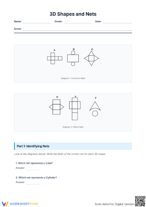Printable 3D Shapes and Nets Worksheet | Grade 6 Math