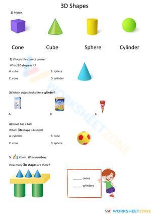 3D Shapes for Grade 1 Worksheet