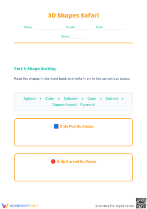 Printable 3D Shapes Worksheet | Grade K-1 Geometry