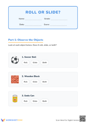 Printable 3D Shapes Worksheet: Roll or Slide? | Grade 1 Math