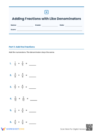 Printable Adding Fractions Worksheet | Grade 4 Math