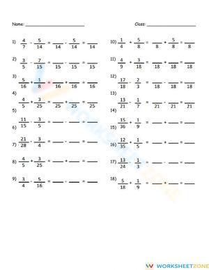 Fractions with Different Denominators Worksheet