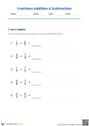 Printable Fractions Worksheet | Grade 5 Math