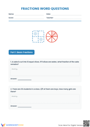Fraction Word Problems Worksheet (3 Levels) | Grade 5 Ready
