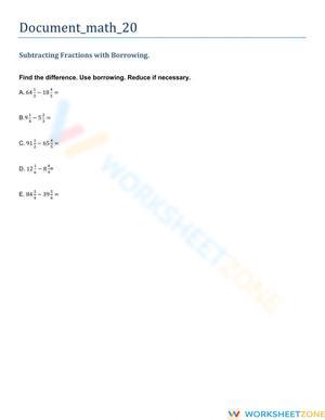 Subtraction with Borrowing Worksheet