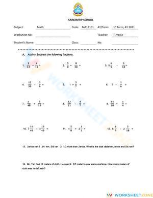 Fractions: Adding and Subtracting Practice