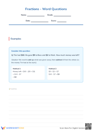 Essential Fraction Word Problems Worksheet | Grade 5 Math