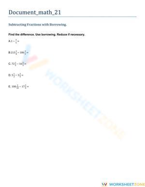 Subtraction with Borrowing Practice Worksheet