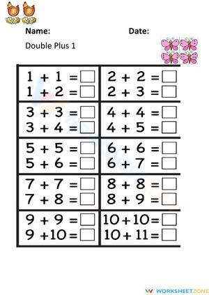 Doubles Plus 1: Addition Practice Worksheet