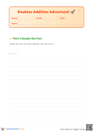 Essential Doubles Addition Worksheet | Grade 1 Math