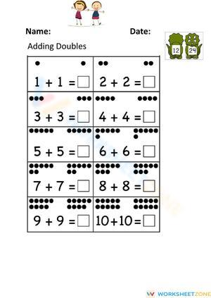 Adding Doubles: Addition Practice Worksheet
