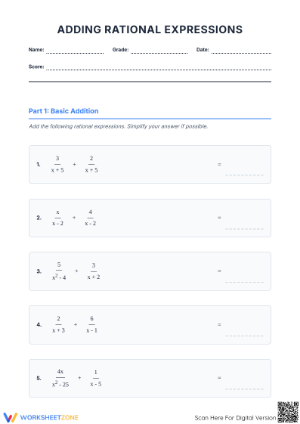 Rational Expressions Worksheet (3 Levels) | Algebra Ready