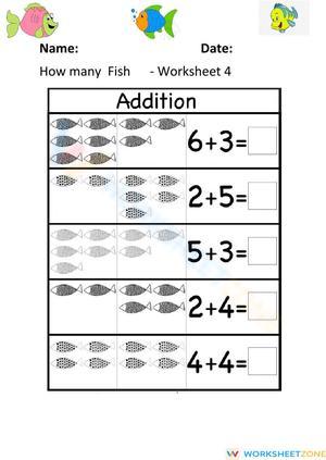 How Many Fish: Counting and Addition Worksheet
