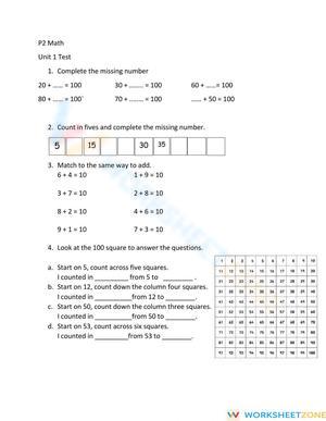 Grade 2 Math: Addition Unit 1 Test
