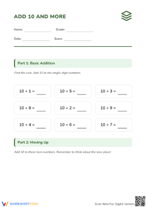 Adding 10 to Numbers Worksheet | Essential Grade 1 Math