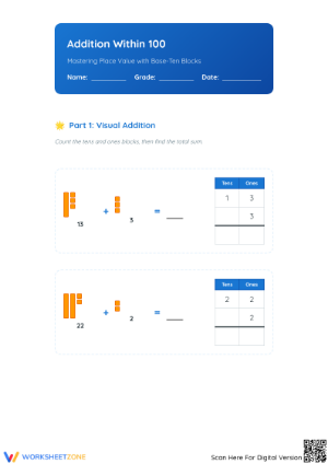 Essential Addition within 100 Worksheet | Grade 2 Math