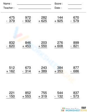 Multi-Digit Add and Subtract Skills