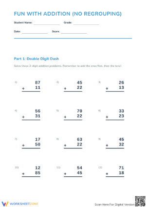 Essential Grade 3 Addition Worksheet without Regrouping