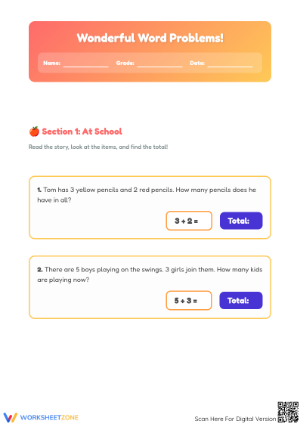 Printable Addition Word Problems Worksheet | Grade 1 Math