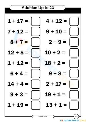 Addition within 20: Practice Worksheet