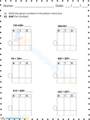 3-Digit Numbers Addition Worksheet