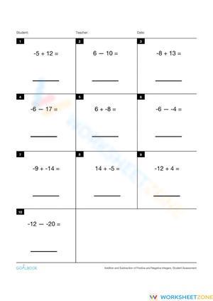Adding Positive and Negative Numbers Benchmark