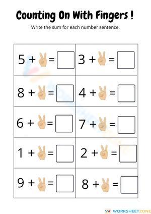 Counting On With Fingers Worksheet