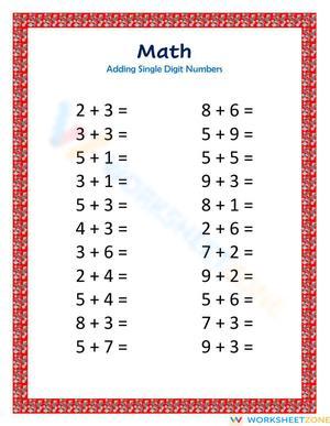 Single-Digit Addition Practice: Math Worksheet