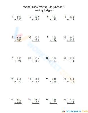 Add 3-Digit Numbers for Grade 6