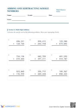 Printable Addition & Subtraction Worksheet | Grade 5 Math