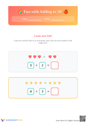 Essential Addition to 10 Worksheet | Grade K Math
