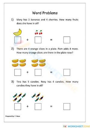 Math Word Problems: Fruits, Candies Addition