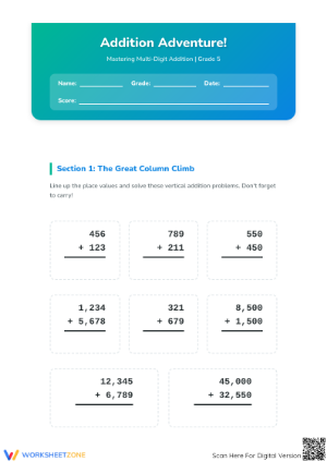Multi-Digit Addition Worksheet | Grade 5 Essential Math
