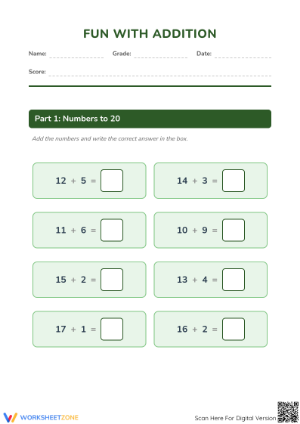Printable Addition Worksheet | Grade 1 Math