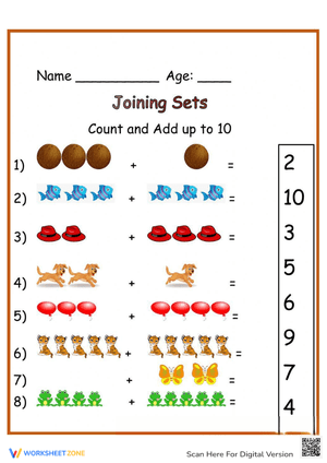 Basic Addition Worksheet: Join Sets to 10