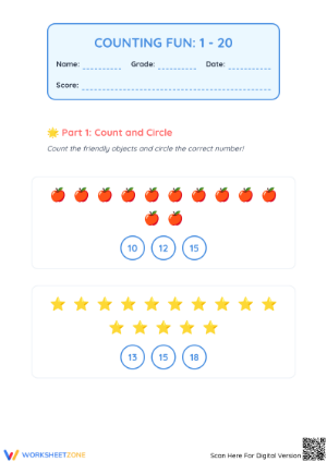 Printable Counting to 20 Worksheet | Grade K Math