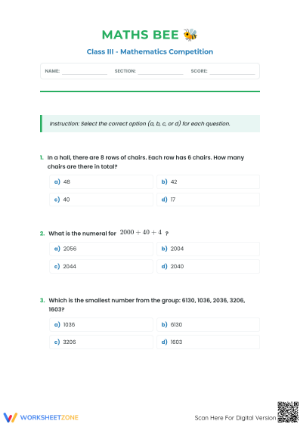 Grade 3 Math Bee Competition | Essential Review Worksheet